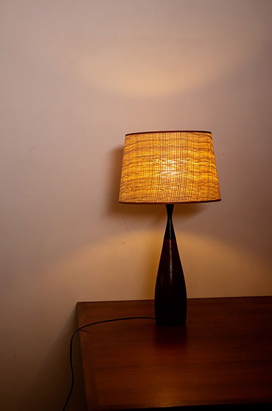 Image 1 of Large Danish keel-shaped table lamp in teak and ebony by Fog & Morup 1960.