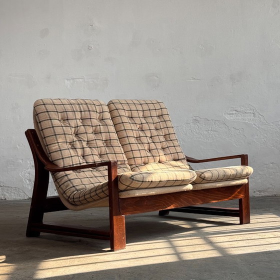 Image 1 of Salotto vintage con tavolino da caffè e motivo scozzese ungherese, anni '70