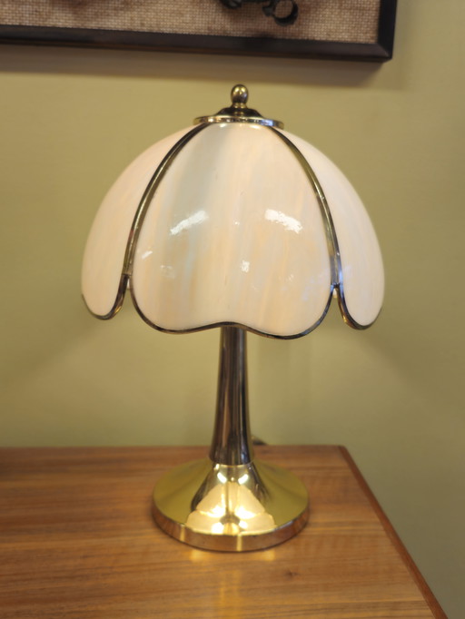 Vintage Hollywood Regency Tischlampe aus Glas und Messing