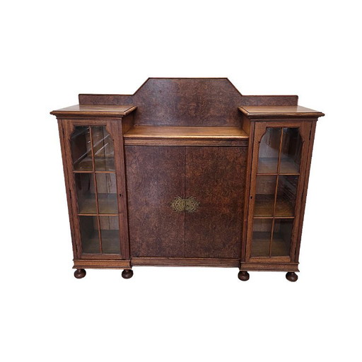 Antique walnut sideboard with display case, early 1900s