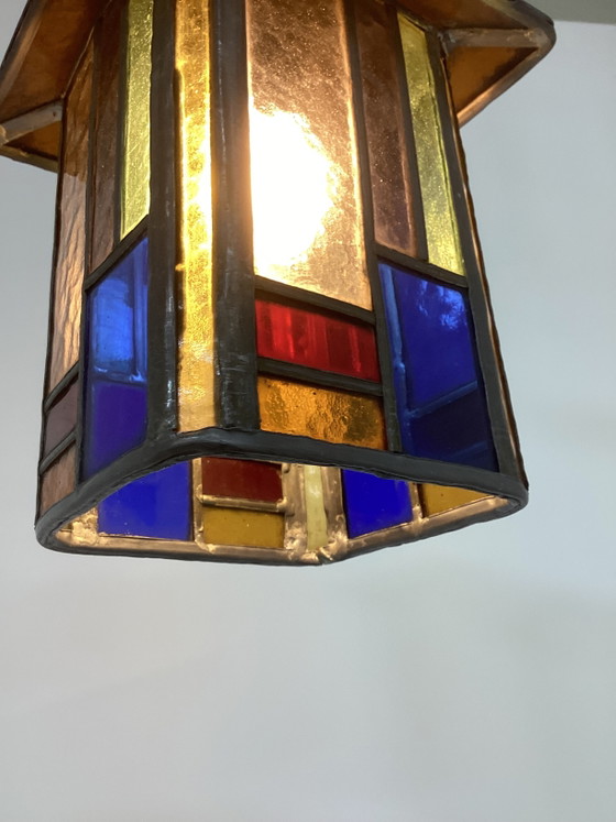 Image 1 of Lampe en vitrail Art Déco de l'école d'Amsterdam, années 1920