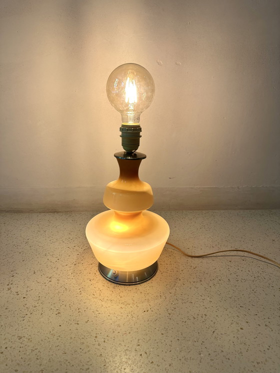 Image 1 of 2 x glass illuminated lamp base ('50/'60) with shades, often listed as Holmegaard