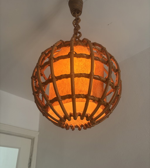 70er Jahre Boho-Rattan-Bambus-Deckenlampe