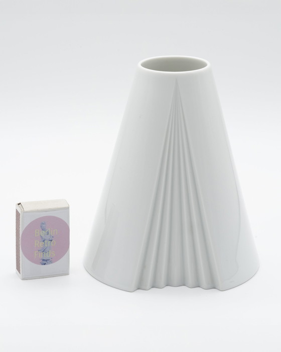 Image 1 of Chic Vintage Rosenthal Plissée Vase Duo Ambrogio Pozzi Minimalist Porcelain Art