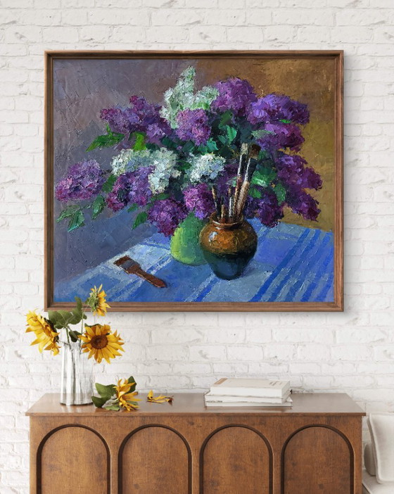 Original Oil Painting Spring Flowers Still Life With Lilac – Paintings & Drawings, Canvas (photo 3 of 7)