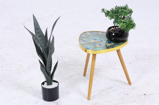 Vintage flower table with peacock pattern | Mid - Century side table | Telephone table 60s #07-63
