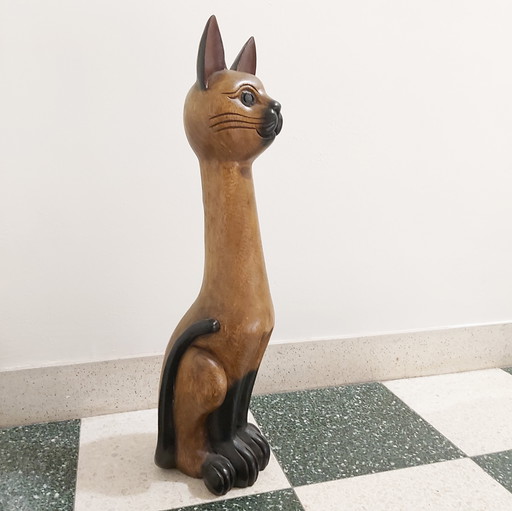 Beautiful big cat in wood carving