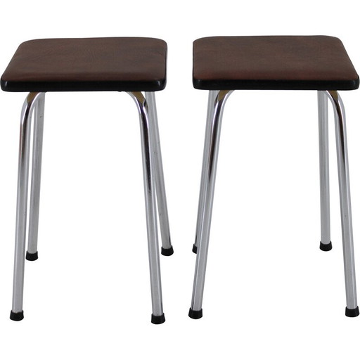 Paar Vintage-Hocker aus Kunstleder und Aluminium, Tschechoslowakei 1970