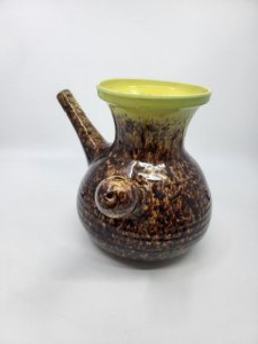 Accolay ceramic vase, yellow and brown, France, vintage 1960