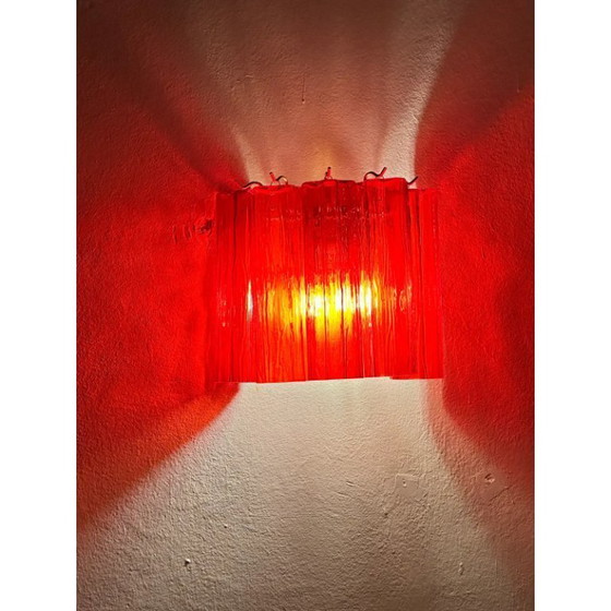 Image 1 of Paire d'appliques murales modernes en verre de Murano rouge Tronchi