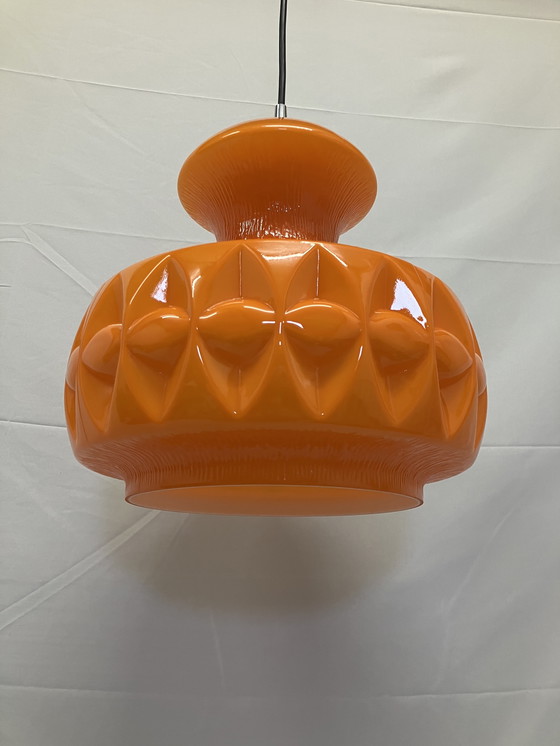 Image 1 of Vintage Peill & Putzler orange opaline glass pendant lamp 60'