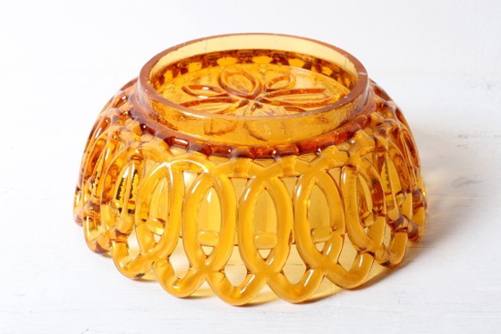 Image 1 of Frutero antiguo de cristal color ámbar miel, raro / Italia / década de 1950
