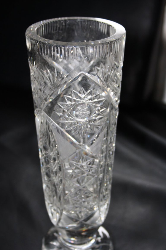 Image 1 of Schwere Bohemian Glasvase – Handgefertigt – 30 cm – Tschechisches Design