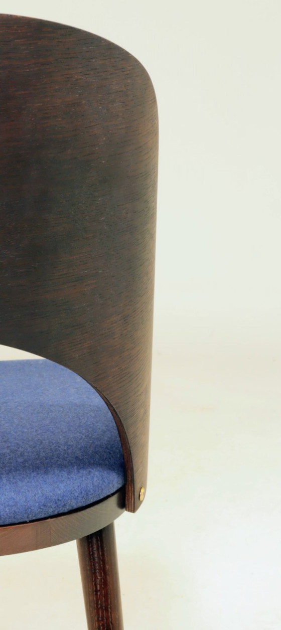 Image 1 of Vintage dining chairs set of 6 oak wood & blue wool