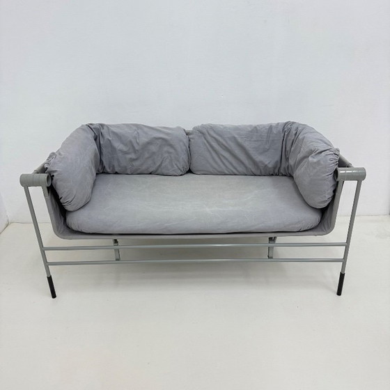 Grey 2 seaters with metal frame Bruno Rota for Esse, 1986 Italy, Textile, Modern (photo 14 of 15)