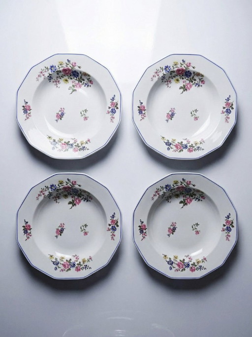 9 Piatti piani Bernardaud porcellana di Limoges, decoro floreale, anni '20-'50