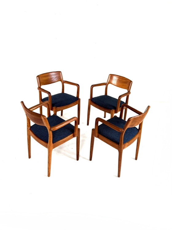 4x Sedie da pranzo restaurate, Juul Kristensen ‘60 – Legno, Tessile (photo 10 of 12)