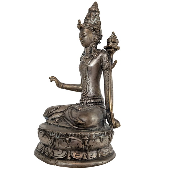 Ancienne Statue en Bronze Javanaise – Padmapani Avalokiteshvara – Porteur de Lotus – 20 cm – Sculptures (photo 8 of 10)