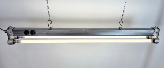 Image 1 of Industriële, gepolijste hanglamp met buisvormige armatuur, jaren 70