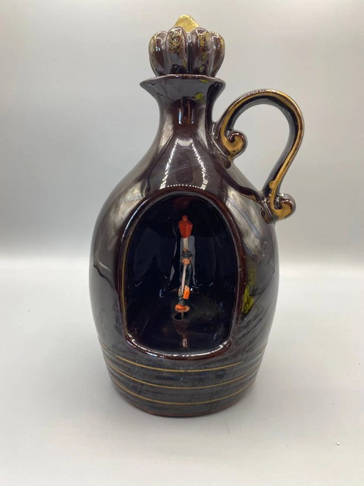Animated Ceramic Musical Carafe, Lamplighter Figurine, Wind-Up Mechanism – France & Daverkosen, decoratieve objecten, 1950