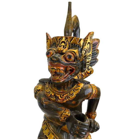 Antieke Balinese Kerishouder – Polychroom & Verguld Hout – 19e Eeuw – 61,5 cm – Kandelaars en kaarsen, Wood (photo 8 of 11)