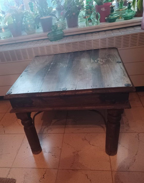 Image 1 of Set of 2 Vintage Indian Side Tables – Solid Sheesham & Wrought Iron (50x50)