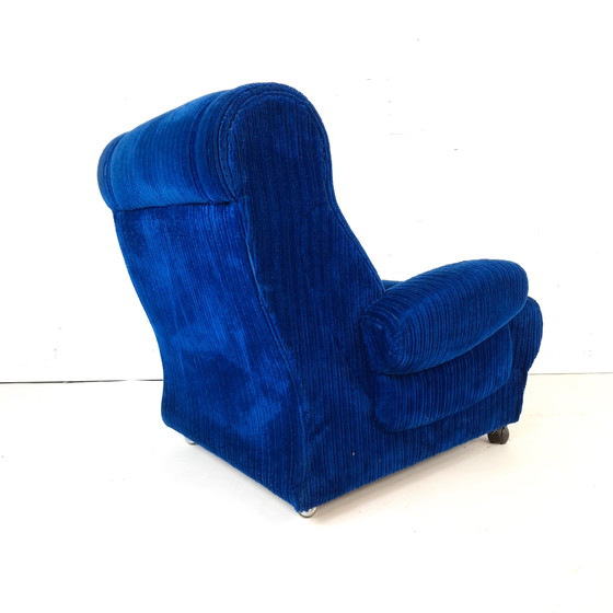 Image 1 of Vintage fauteuil blauwe corduroy stof jaren 70