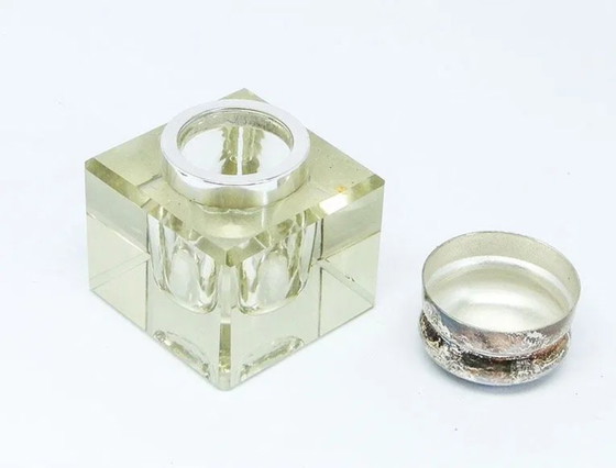 Encrier Art Déco en Cristal, Suède, années 1930, Accessoires de table, Verre, Argenté (photo 7 sur 15)