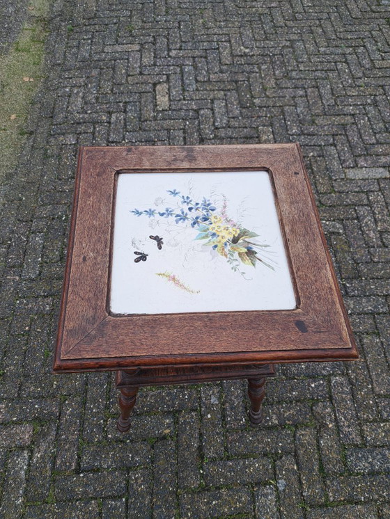 Image 1 of Antique Side Table, Tile Table, Plant Table with Tile