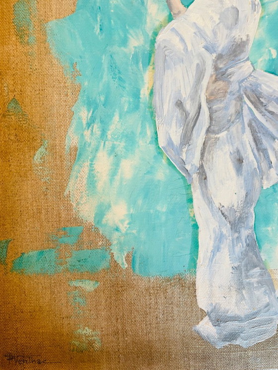 Image 1 of Signed oil painting on canvas, female portrait "Geisha Blues"