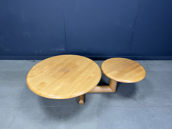 Image 1 of Table basse à deux niveaux en bois à plateau pivotant par Roche Bobois, années 1980