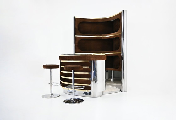 Image 1 of Bar set with 2 stools in the style of Willy Rizzo, 1970s