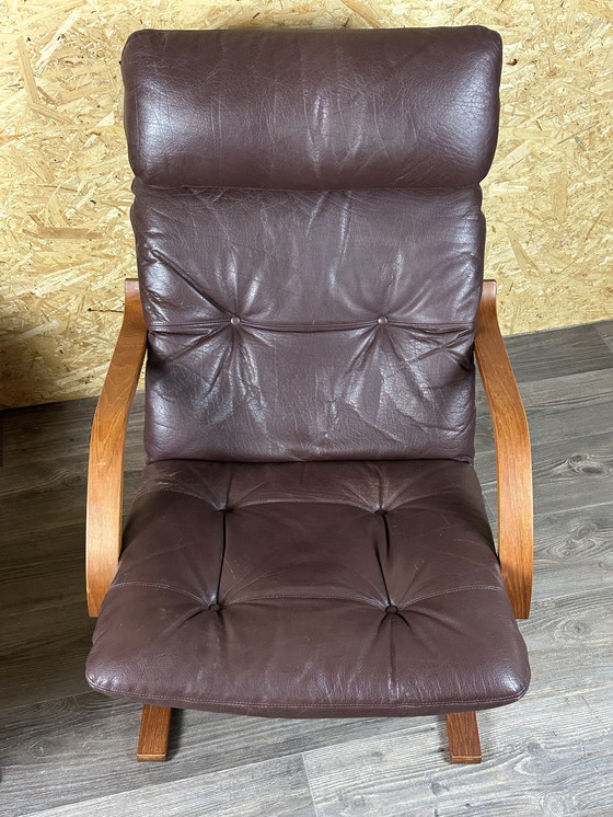 Image 1 of 2x 60s 70s Easy Chair poltrona in pelle Westnofa Norvegia Mid Century