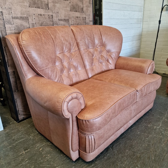 Image 1 of Ensemble canapé Chesterfield Haeck 2 places + 3 places - Cuir de boeuf vintage C1058