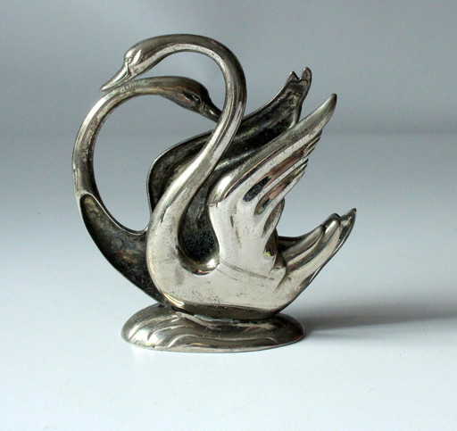 Servettenhouder - Servettenstandaard - Briefhouder - Verzilverd metaal - Zwaan - Vintage