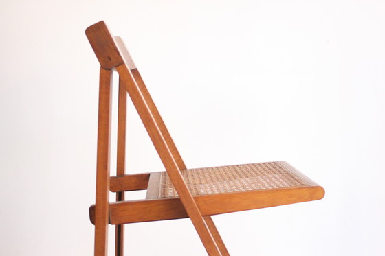 Image 1 of Sedie pieghevoli in legno con seduta in rattan, set di due anni &#39;70