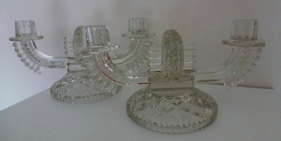 Image 1 of 2 bougeoirs en verre pressé Art Déco Feigl & Morawetz