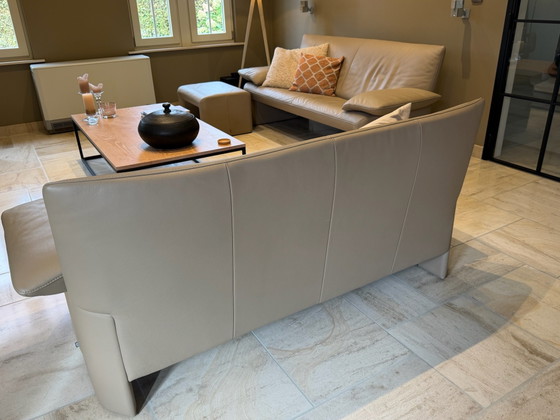 Salon Jori Linea + poef, 3-5 zitsbanken, Leer, Beige (foto 5 van 6)