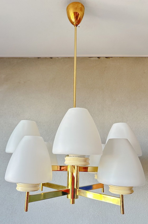Vintage Kaiser Leuchten Pendant lamp – Glass, Brass (photo 13 of 15)