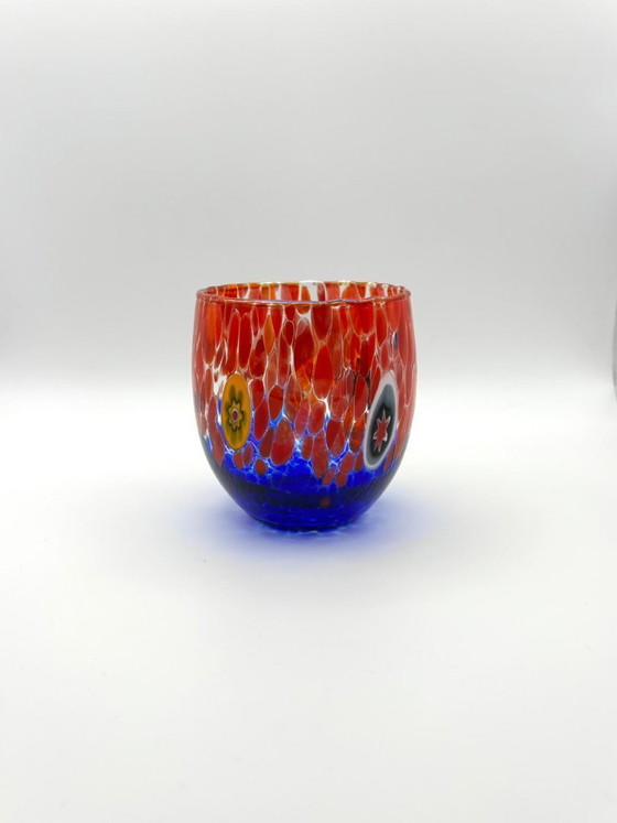 Image 1 of Set van 6 Venetiaanse glazen van geblazen glas met Murano-effect (murrine) in het glas verwerkt, handgemaakt in Italië.