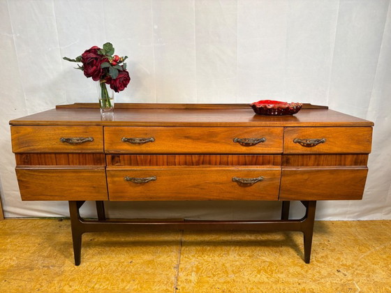 Image 1 of Mid-Century Retro Vintage Walnut Sideboard by Meredew 1960s  Sleek Design • British Craftsmanship • Stunning Walnut Grain 