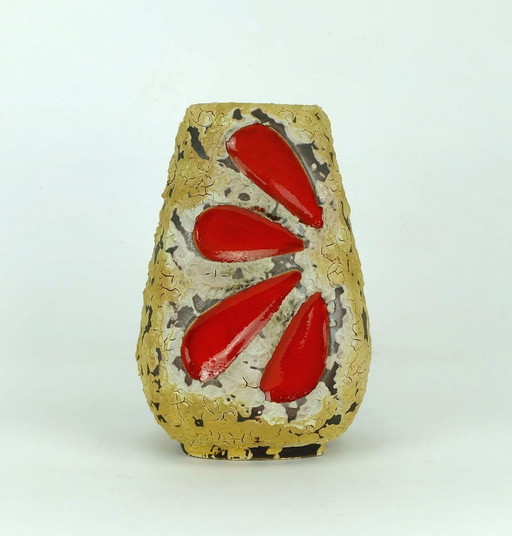 mid century fat lava VASE es-keramik WGP brown beige glaze red leaf pattern