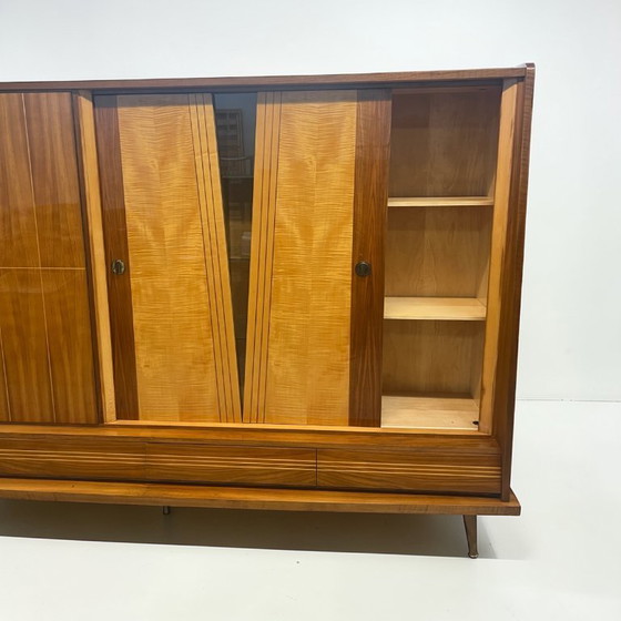 Image 1 of Exclusieve Duitse vintage barkast/woonkamerkast uit de jaren 50, hout in Riva-bootstijl.