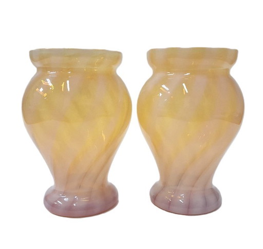 Pair of opaline glass vases with swirl/marble effect