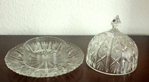 High-quality butter dish, lead crystal glass, Art Deco, 1930s