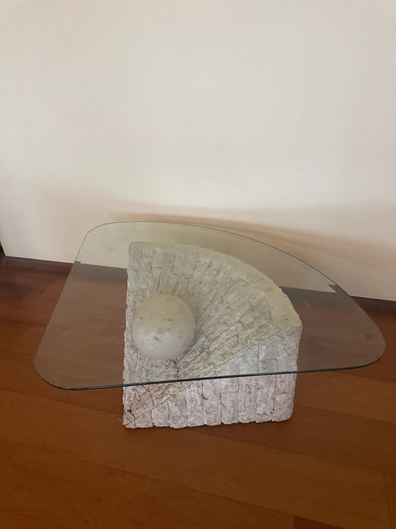 Vintage fossil stone coffee table Pierre Magnussen Ponte, Glass, Beige (photo 5 of 5)