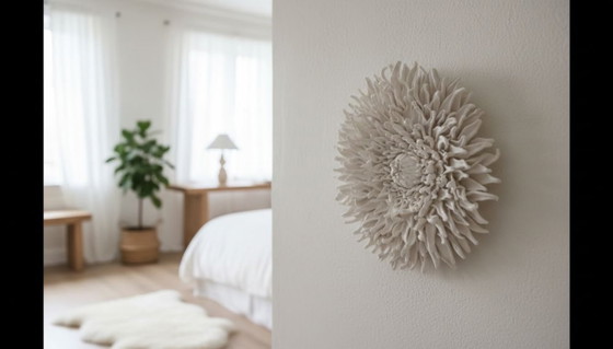 Image 1 of Muurdecoratie, sculptuur, bloemdecoratie, klei, dahlia, organisch bloemenmotief, statement voor je interieur