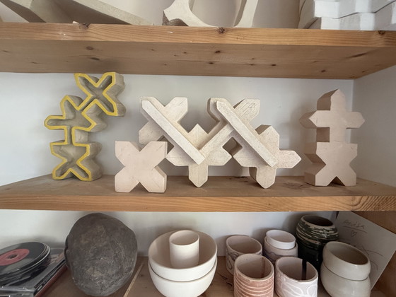 Expressive Architectural Clay Sculpture - Hand-Sculpted Yellow And Raw Stoneware Cross Totem – Other (photo 7 of 7)
