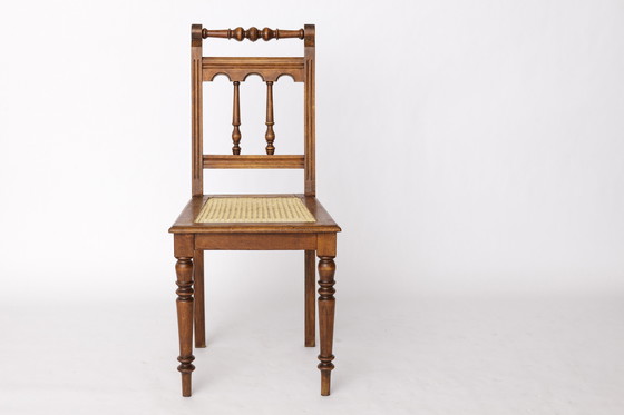 Image 1 of Antieke Beuken Stoel met Weense Rieten Zitting - 1940s Vintage Geweven Stoel