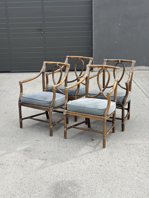 Set of 4 McGuire design rattan chairs with cushions – excellent condition